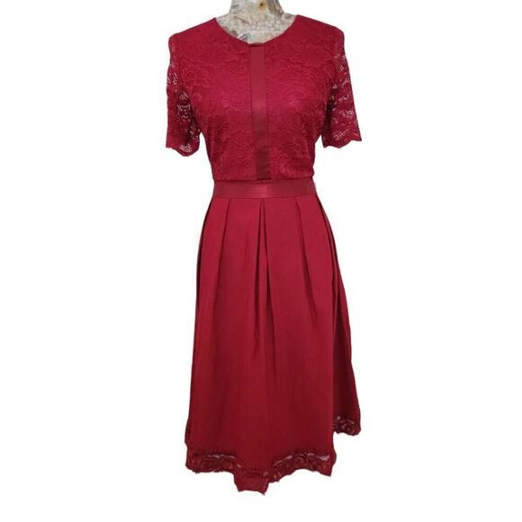 Red Lace Wedding Homecoming Casual Evening Cocktail Party Dress Designer - Picture 4 of 16